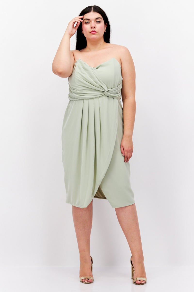 TFNC Women Plus Size Plain Midi Dress, Light Green - Image 1
