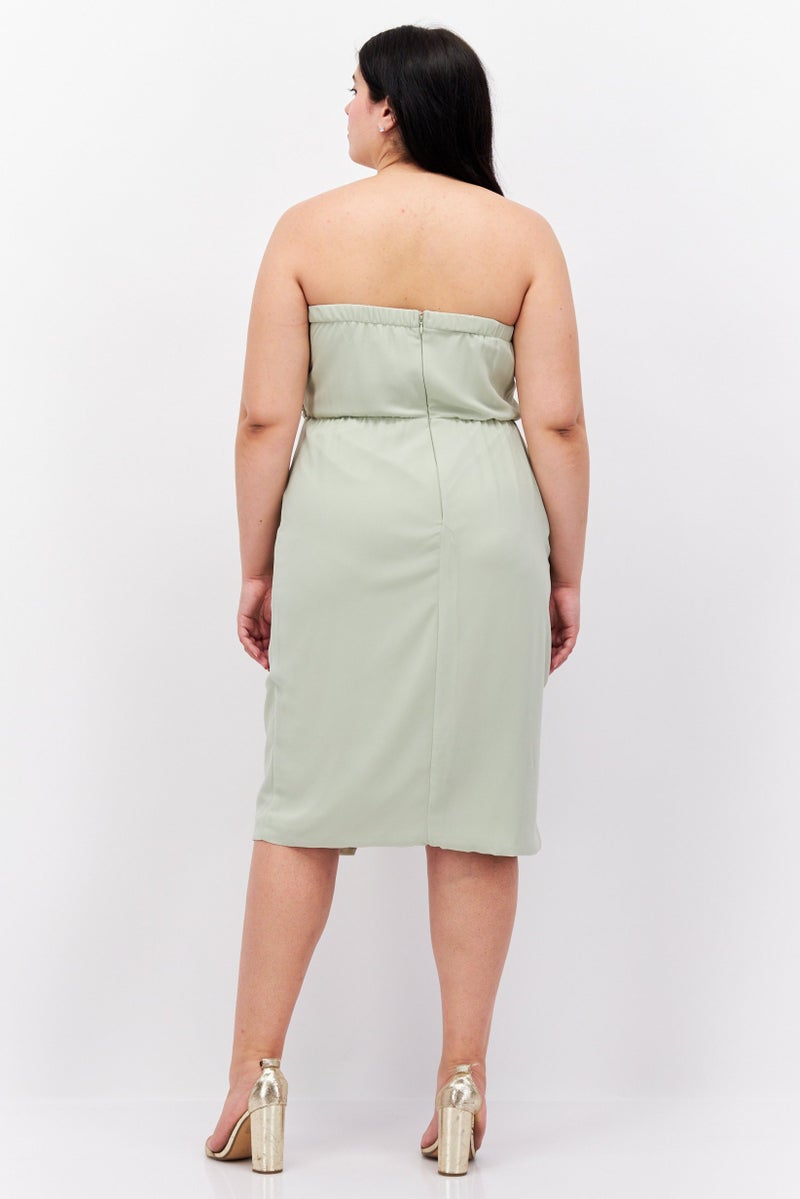 TFNC Women Plus Size Plain Midi Dress, Light Green - Image 4