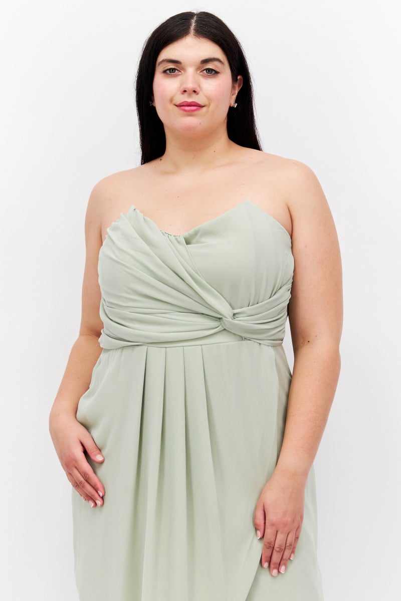 TFNC Women Plus Size Plain Midi Dress, Light Green - Image 4