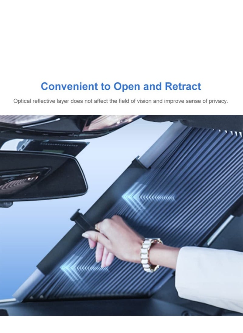 Excefore Auto Sunshade, Retractable Windshield Sun Shade, Quick Install Durable Breathable Mesh Cover, Suitable for UV Sun Protection, Keep Your Vehicle Cool, Overnight Camping Trip - Image 2