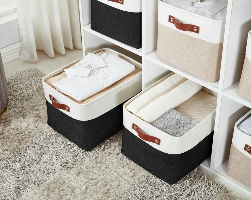 DECOMOMO Storage Baskets for Shelves - Fabric Storage Bins, Linen Closet Organizers and Storage (Black & White, XL - 3 Pack) - Image 2