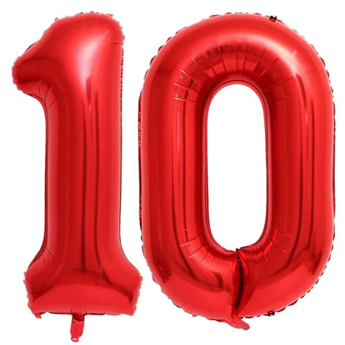Lovoir Red 10 Number Balloons 40 Inch Giant Number 10 Balloons Foil Mylar Helium Red Number Balloons for 10th Birthday Party Supplies Anniversary Event Celebration Decorations - Image 1