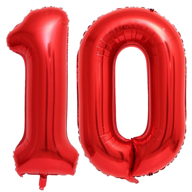 Lovoir Red 10 Number Balloons 40 Inch Giant Number 10 Balloons Foil Mylar Helium Red Number Balloons for 10th Birthday Party Supplies Anniversary Event Celebration Decorations - Image 3