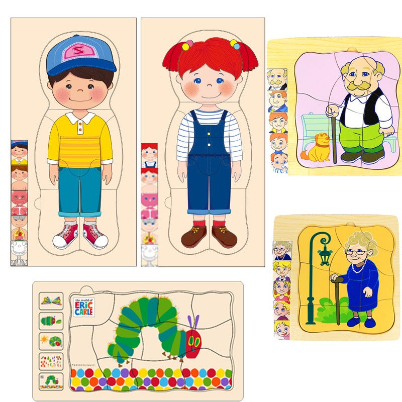 Wooden Human Body Structure Skeleton Men And Women Grow Hungry Caterpillar Multi-Layer Puzzle Early Education Toys - Image 2