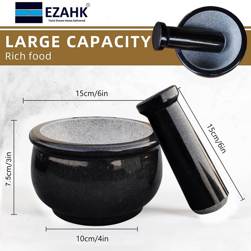 EZAHK طقم حجر جرانيت نقي ومدقة وهاون 6 بوصة أوكلي ماشر خلبطة حجرية تقليدية - Image 2
