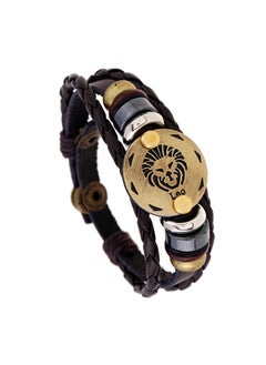 Adjustable Zodiac Leather Bracelet Beaded Jewelry Leo (brown)