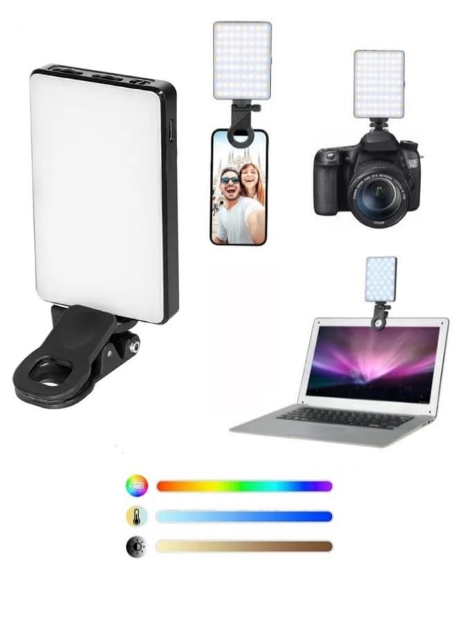 traditious Portable Rechargeable RGB Selfie Light – 3200K-6500K Dimmable Full Color Video Light for Phone, Laptop, Tablet & Camera | Clip-On LED for Selfies, Vlogs, Video Conferencing - RGB - Image 1