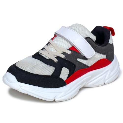 TRASE Kids Sports Shoes for Boys & Girls | Lightweight, Comfortable Unisex Footwear | Lace-Up for Running, Walking & Outdoor Play (Black-Red, 5 UK) - Image 1