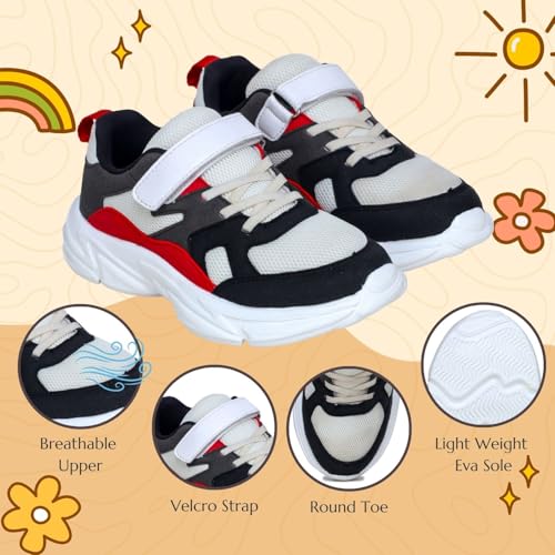 TRASE Kids Sports Shoes for Boys & Girls | Lightweight, Comfortable Unisex Footwear | Lace-Up for Running, Walking & Outdoor Play (Black-Red, 5 UK) - Image 2