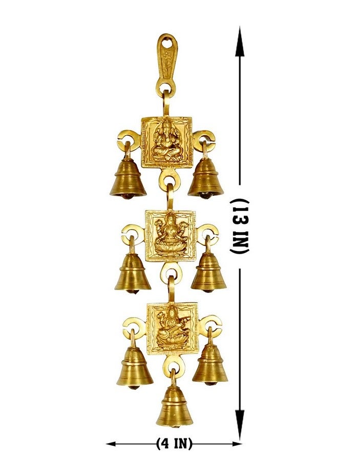 CRAFTHUT Lakshmi, Ganesh and Saraswati Brass Wall Hanging (13 x 4 inch, Gold) Decorative Piece for Home, Door Gate, Temple, Entry Gate, Jhumar Piece with Bells - Image 2