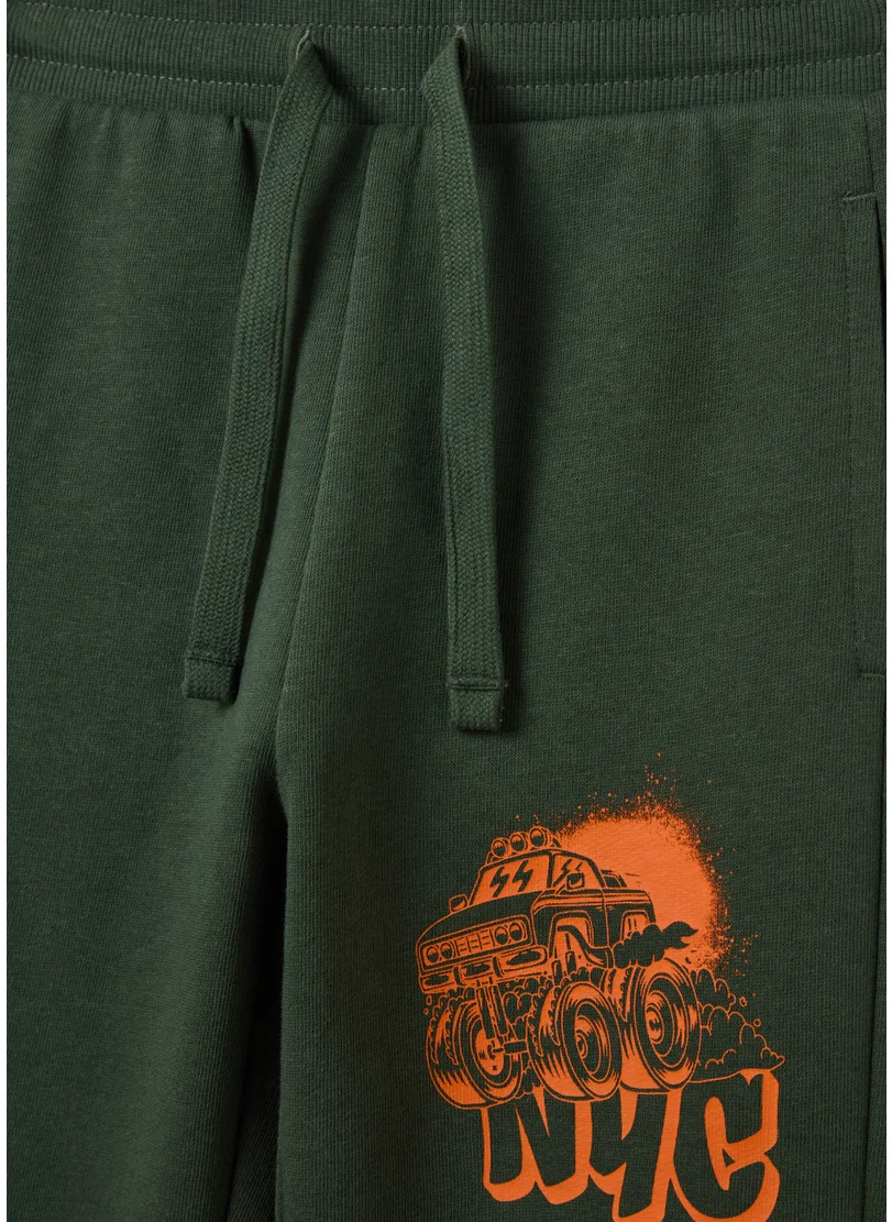 او في اس Fleece joggers with drawstring and print