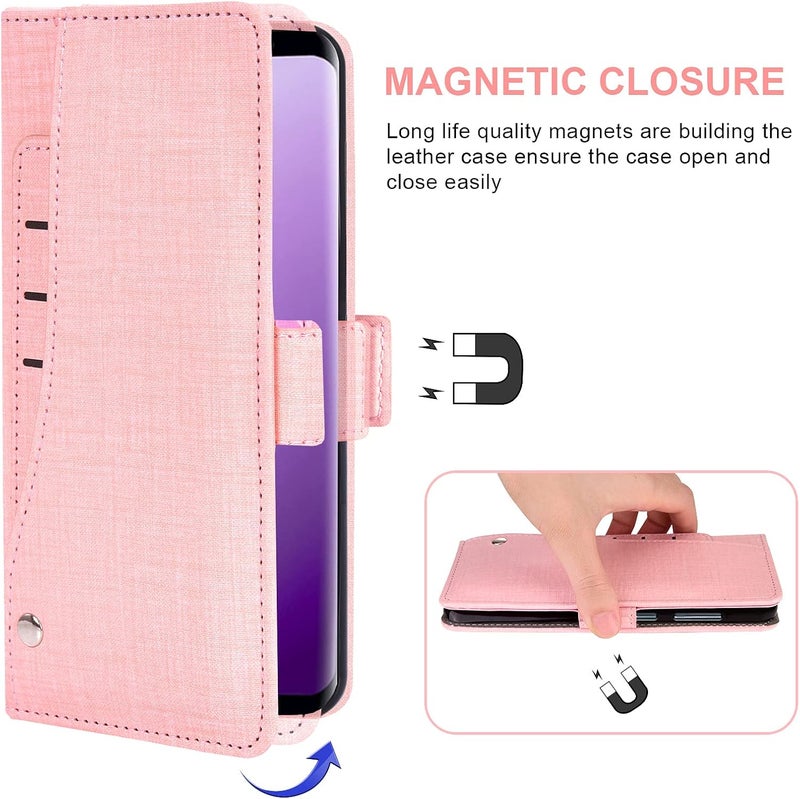 Asuwish Compatible with Samsung Galaxy S9 Wallet Case Tempered Glass Screen Protector and Leather Flip Cover Card Holder Stand Cell Accessories Phone Cases for Glaxay S 9 Edge 9S GS9 Women Men Pink - Image 4