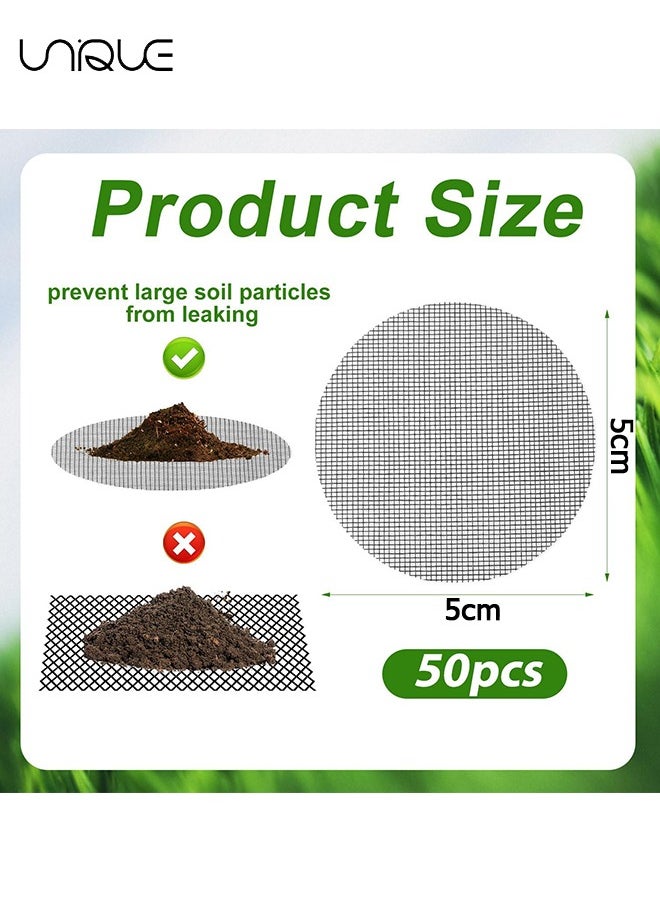 Unique Flower Pot Hole Mesh Pad, 50 Pack 5*5 cm Garden's Drainage Mesh Hole Screens Prevent Soil Loss Anti, Flower Pot Bottom Hole Gasket Breathable Filter Pad Gardening Tools  - Image 2