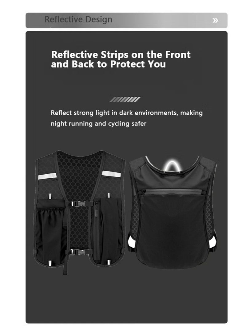 سترة ترطيب قابلة للتنفس للجري، حقائب ظهر خفيفة الوزن عاكسة للجري مع زجاجة مياه ناعمة سعة 500 مل، سترة ترطيب قابلة للتعديل لسباق الماراثون والجري وركوب الدراجات والمشي لمسافات طويلة والتسلق - Image 3