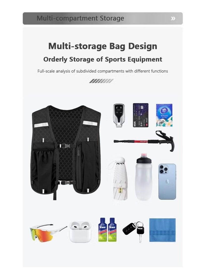 سترة ترطيب قابلة للتنفس للجري، حقائب ظهر خفيفة الوزن عاكسة للجري مع زجاجة مياه ناعمة سعة 500 مل، سترة ترطيب قابلة للتعديل لسباق الماراثون والجري وركوب الدراجات والمشي لمسافات طويلة والتسلق - Image 5