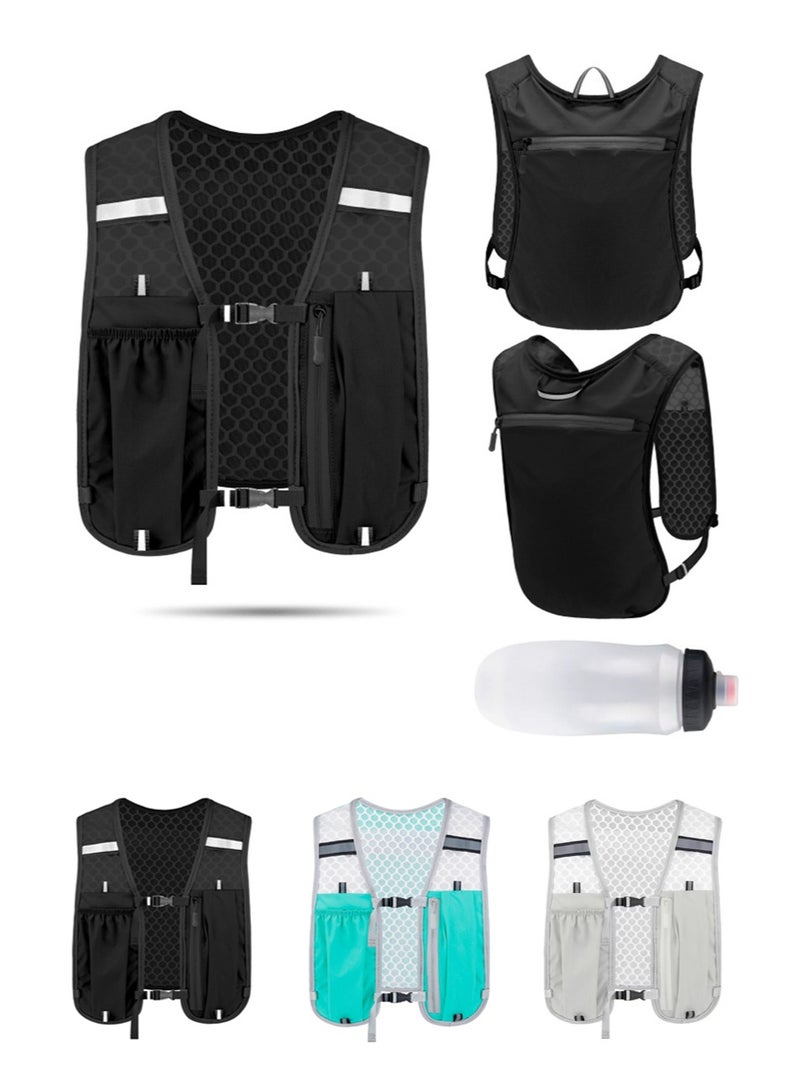 سترة ترطيب قابلة للتنفس للجري، حقائب ظهر خفيفة الوزن عاكسة للجري مع زجاجة مياه ناعمة سعة 500 مل، سترة ترطيب قابلة للتعديل لسباق الماراثون والجري وركوب الدراجات والمشي لمسافات طويلة والتسلق - Image 1