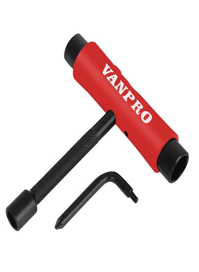 Vanpro All-In-One Skate Tools Multi-function Portable Skateboard T Tool Accessory with T-type Allen Key and L-type Phillips Head Wrench Screwdriver(Snow Upgrade-Red Pack of 1) - Image 1