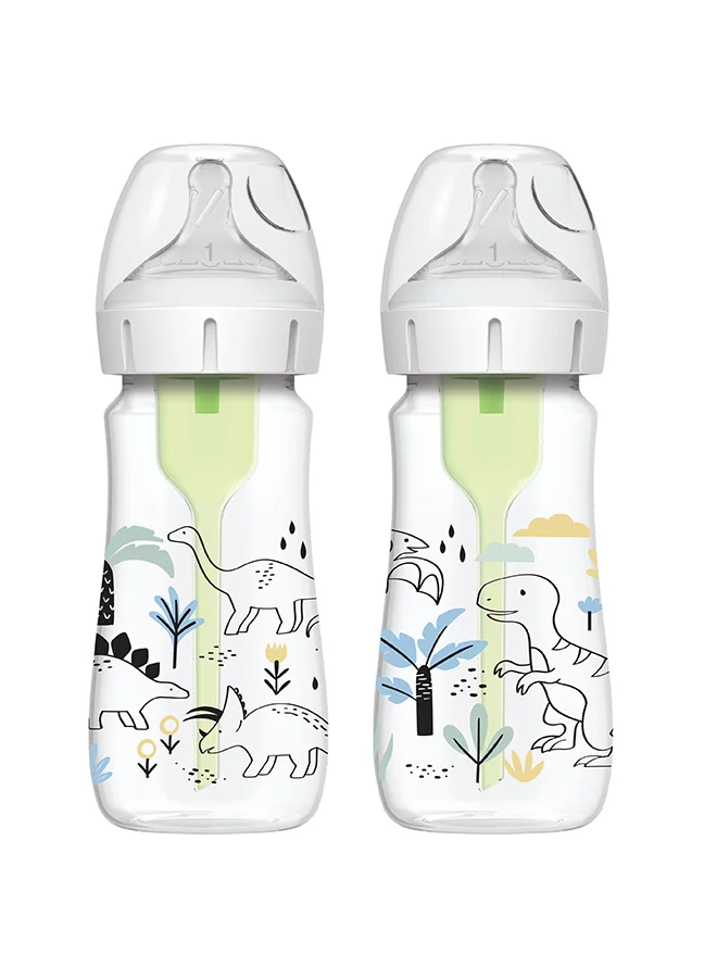 دكتور براونز 9 oz/270 mL PP W-N Anti-Colic Options+ Baby Bottle, Multi Dinosaurs, 2-Pack