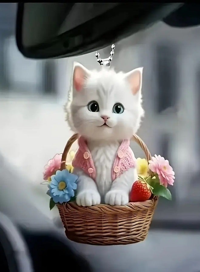 Generic 2pcs Cute Cat Car Mirror Hanging Ornament & Keychain Set - Waterproof 2D Acrylic - keychain, car mirror hanging ornament, cat, acrylic, 2D, waterproof,  - Image 2