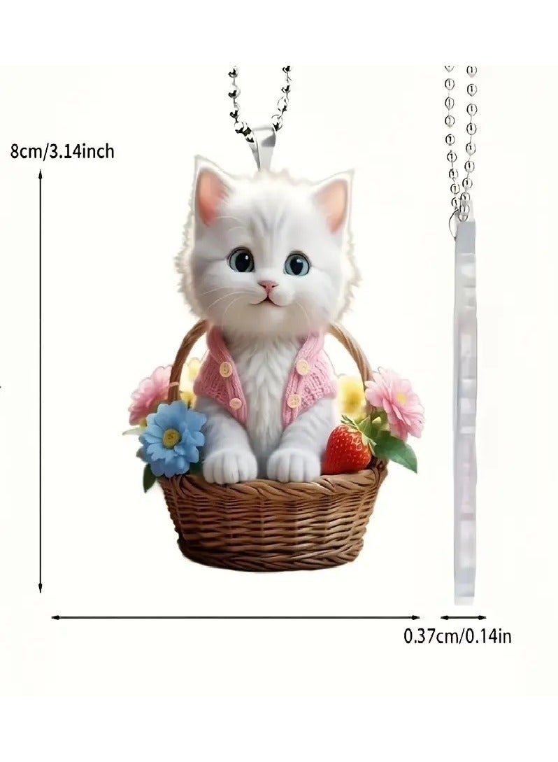 Generic 2pcs Cute Cat Car Mirror Hanging Ornament & Keychain Set - Waterproof 2D Acrylic - keychain, car mirror hanging ornament, cat, acrylic, 2D, waterproof,  - Image 4
