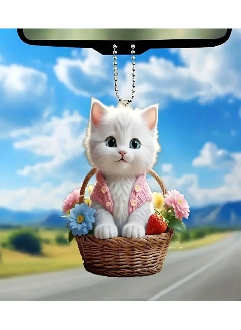 Generic 2pcs Cute Cat Car Mirror Hanging Ornament & Keychain Set - Waterproof 2D Acrylic - keychain, car mirror hanging ornament, cat, acrylic, 2D, waterproof,  - Image 5