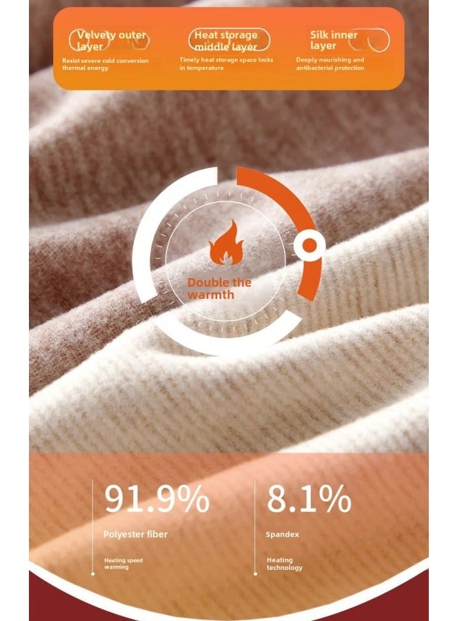 GGEROU ملابس داخلية حرارية نسائية شتوية بأكمام طويلة قميص سفلي بدون seams سميك بطبقتين دافئ طقم بيجامة نسائية 2 قطعة بيج - Image 4