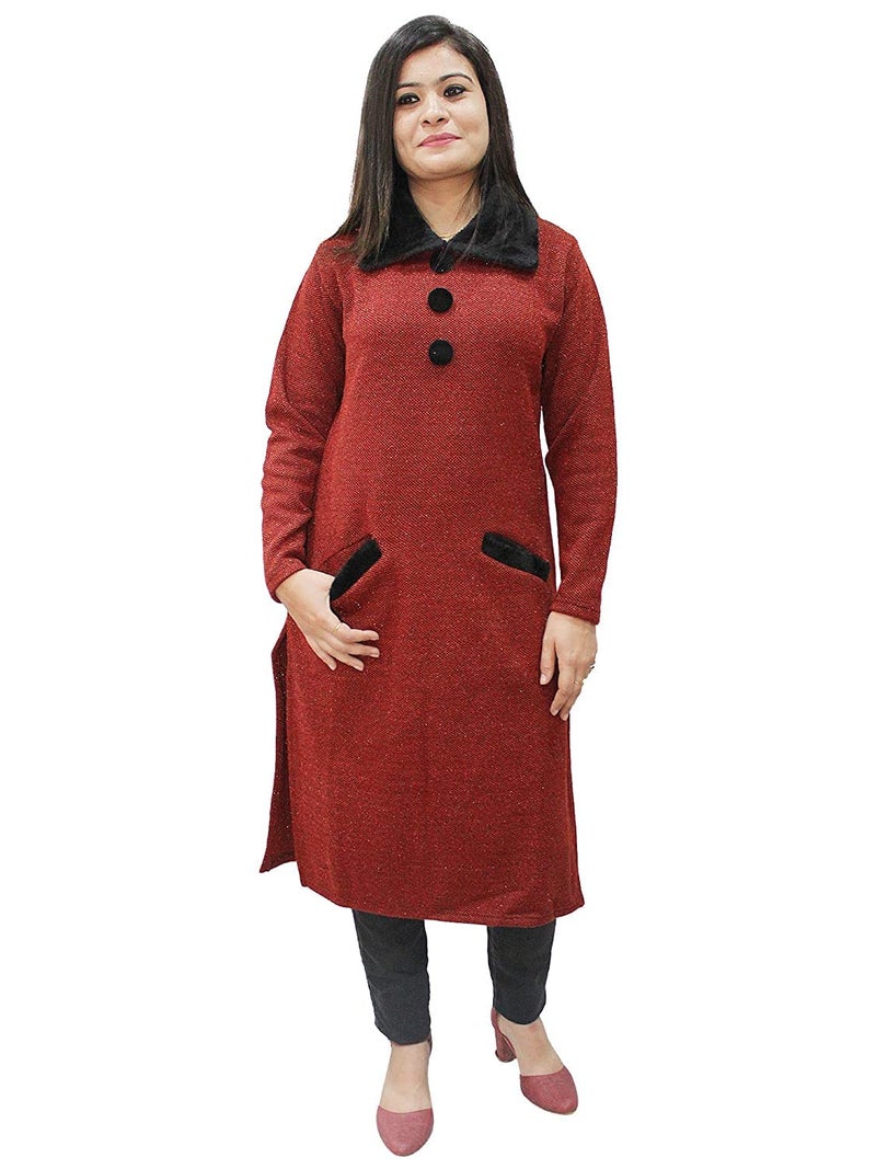 Matelco Women's Wool Straight Fit Kurti For Winters (Ad04Caz45_Black_Parent) (Large, self maroon) - Image 1