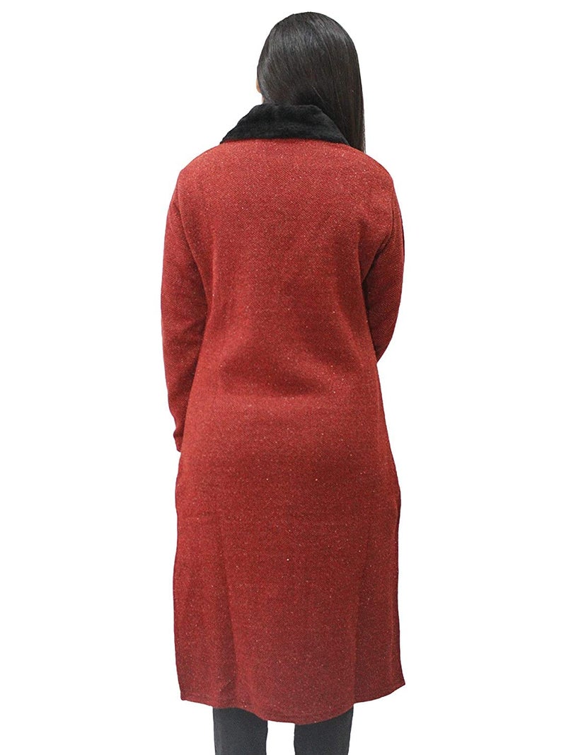 Matelco Women's Wool Straight Fit Kurti For Winters (Ad04Caz45_Black_Parent) (Large, self maroon) - Image 3