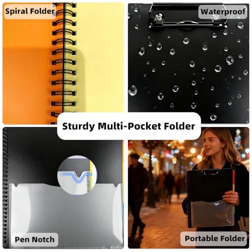 Binditek Plastic Clipboard Folio Folders, 6-Color Dividers with 1/6-Cut Tabs, 12-Pocket Project Organizer, Inner Zipper Pouch, Hardcover Storage Clipboard, Letter-Size, with Sticky Tab Lables, 1 Pack - Image 5