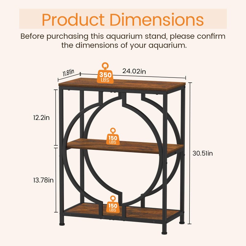 Snughome 20 Gallon Fish Tank Stand, Aquarium Stand with 3 Tier Storage, Heavy Duty Metal Terrarium Stand for Home Office, 24.02" x 11.81" x 30.51", Rustic Brown - Image 5