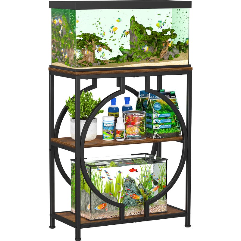 Snughome 20 Gallon Fish Tank Stand, Aquarium Stand with 3 Tier Storage, Heavy Duty Metal Terrarium Stand for Home Office, 24.02" x 11.81" x 30.51", Rustic Brown - Image 1