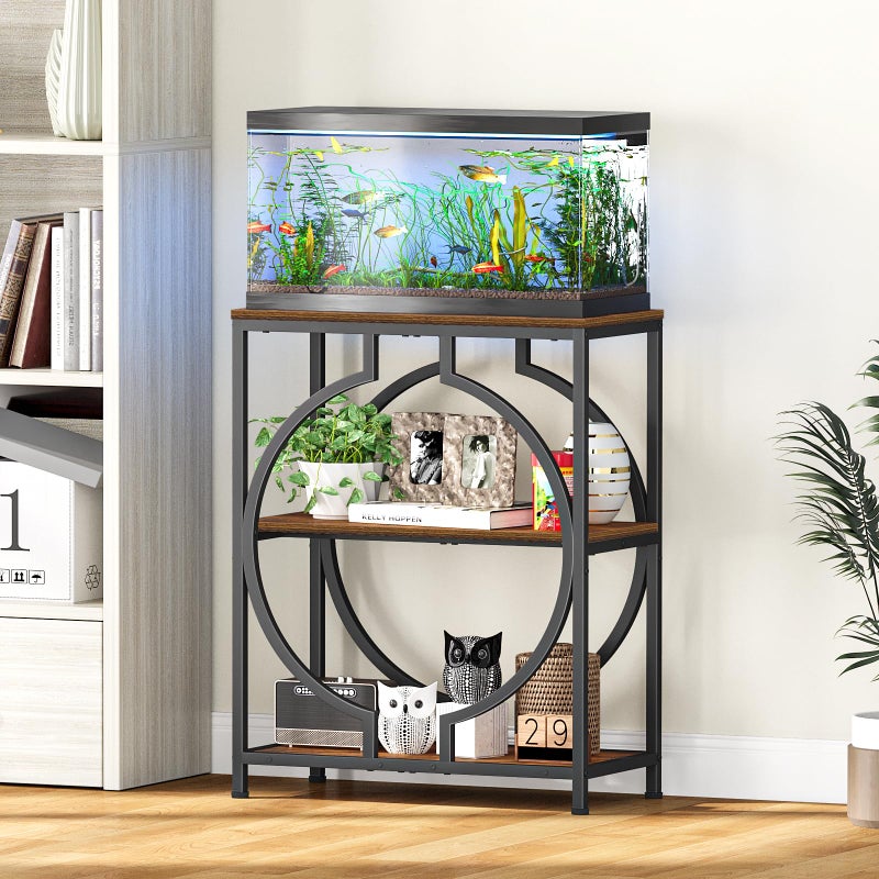 Snughome 20 Gallon Fish Tank Stand, Aquarium Stand with 3 Tier Storage, Heavy Duty Metal Terrarium Stand for Home Office, 24.02" x 11.81" x 30.51", Rustic Brown - Image 3