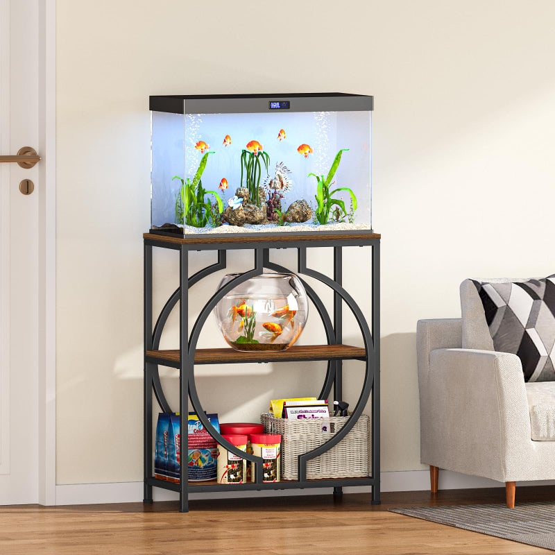 Snughome 20 Gallon Fish Tank Stand, Aquarium Stand with 3 Tier Storage, Heavy Duty Metal Terrarium Stand for Home Office, 24.02" x 11.81" x 30.51", Rustic Brown - Image 4