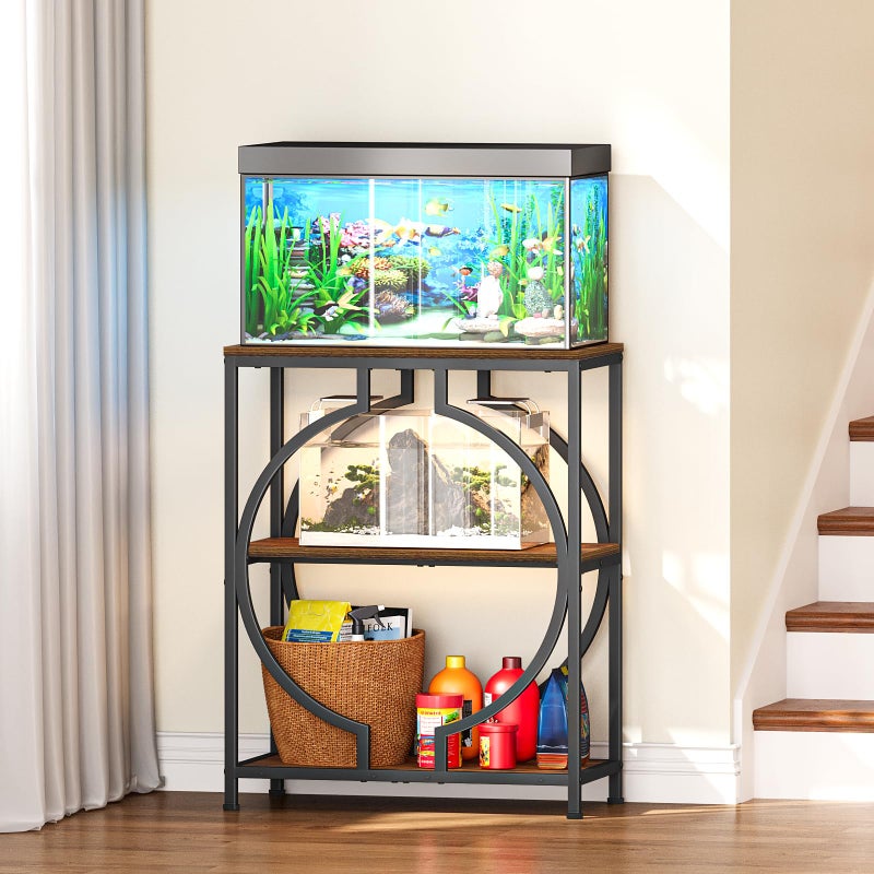 Snughome 20 Gallon Fish Tank Stand, Aquarium Stand with 3 Tier Storage, Heavy Duty Metal Terrarium Stand for Home Office, 24.02" x 11.81" x 30.51", Rustic Brown - Image 2