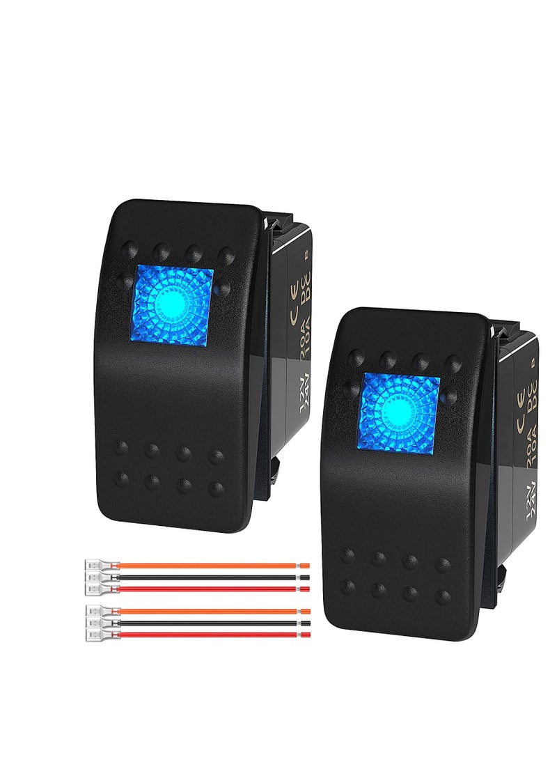 Waterproof 12V/24V Lighted Rocker Switch, 20A Blue LED SPST Toggle Switch for Car, Boat, Truck, SUV (2 Pack) - Image 1