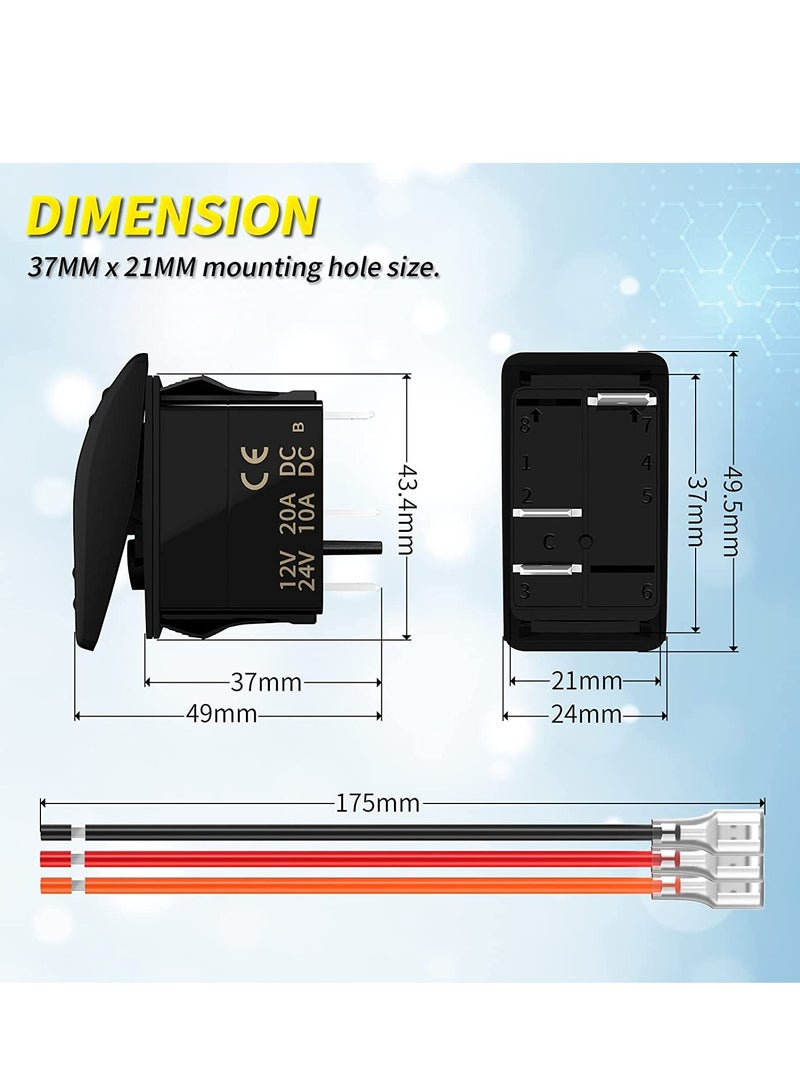 Waterproof 12V/24V Lighted Rocker Switch, 20A Blue LED SPST Toggle Switch for Car, Boat, Truck, SUV (2 Pack) - Image 2