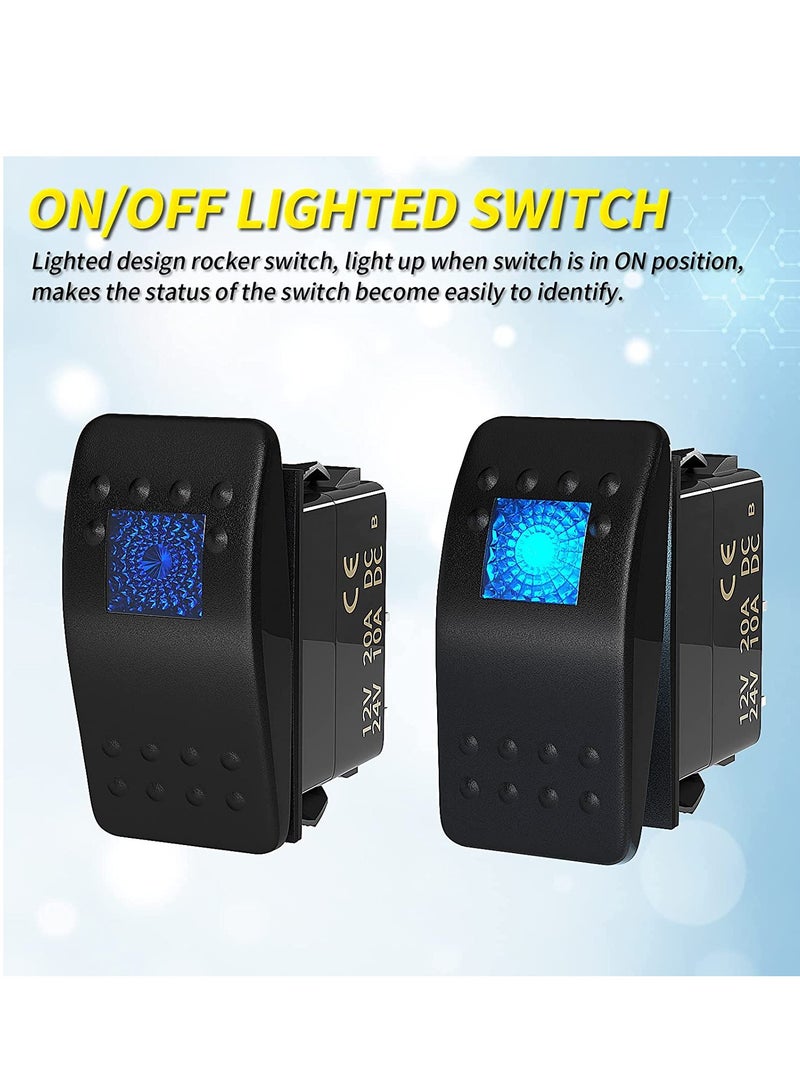 Waterproof 12V/24V Lighted Rocker Switch, 20A Blue LED SPST Toggle Switch for Car, Boat, Truck, SUV (2 Pack) - Image 4