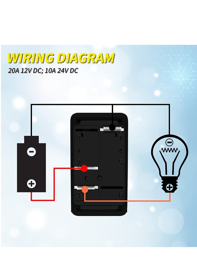 Waterproof 12V/24V Lighted Rocker Switch, 20A Blue LED SPST Toggle Switch for Car, Boat, Truck, SUV (2 Pack) - Image 3