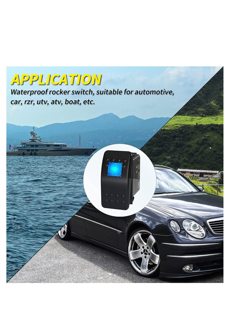 Waterproof 12V/24V Lighted Rocker Switch, 20A Blue LED SPST Toggle Switch for Car, Boat, Truck, SUV (2 Pack) - Image 5