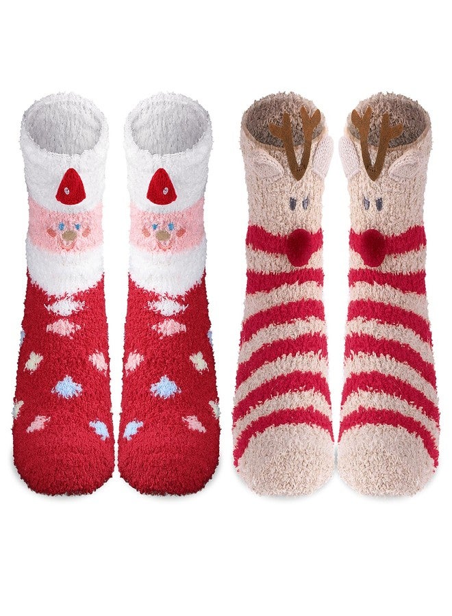 Amaxiu Christmas Fuzzy Socks,2 Pairs Coral Fleece Soft Winter Warm Slipper Sock for Women Girls Xmas Holiday Party Gifts (A) - Image 1