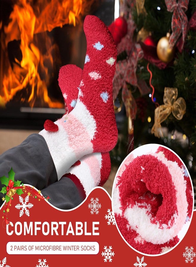 Amaxiu Christmas Fuzzy Socks,2 Pairs Coral Fleece Soft Winter Warm Slipper Sock for Women Girls Xmas Holiday Party Gifts (A) - Image 4