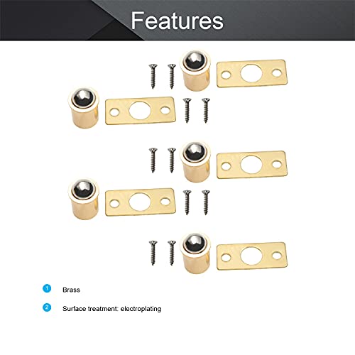 MroMax 5Pcs Closet Door Ball Catch Brass Electroplating 0.49" Diameter Bearing Door Catch 12.5x18.5mm (DXH) with Strike Plate Furniture Fitting for Cabinet Closet Drawer - Image 3