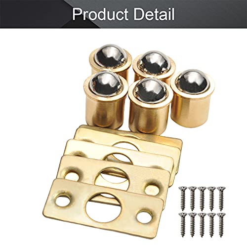 MroMax 5Pcs Closet Door Ball Catch Brass Electroplating 0.49" Diameter Bearing Door Catch 12.5x18.5mm (DXH) with Strike Plate Furniture Fitting for Cabinet Closet Drawer - Image 4