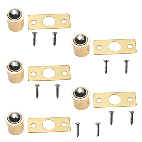 MroMax 5Pcs Closet Door Ball Catch Brass Electroplating 0.49" Diameter Bearing Door Catch 12.5x18.5mm (DXH) with Strike Plate Furniture Fitting for Cabinet Closet Drawer - Image 1
