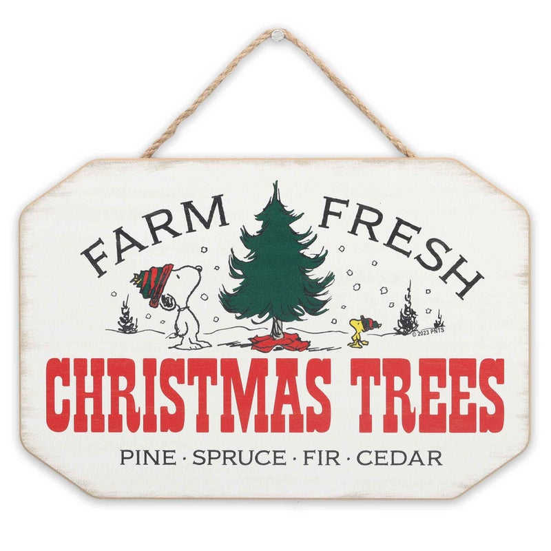 Open Road Brands Peanuts Snoopy Farm Fresh Christmas Trees Hanging Wood Wall Decor - Cute Peanuts Sign for Holiday and Christmas Decorating - Image 1