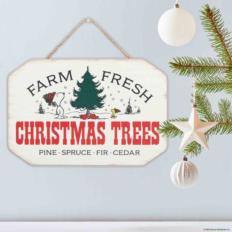Open Road Brands Peanuts Snoopy Farm Fresh Christmas Trees Hanging Wood Wall Decor - Cute Peanuts Sign for Holiday and Christmas Decorating - Image 5