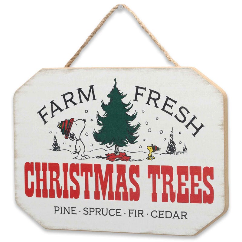 Open Road Brands Peanuts Snoopy Farm Fresh Christmas Trees Hanging Wood Wall Decor - Cute Peanuts Sign for Holiday and Christmas Decorating - Image 2