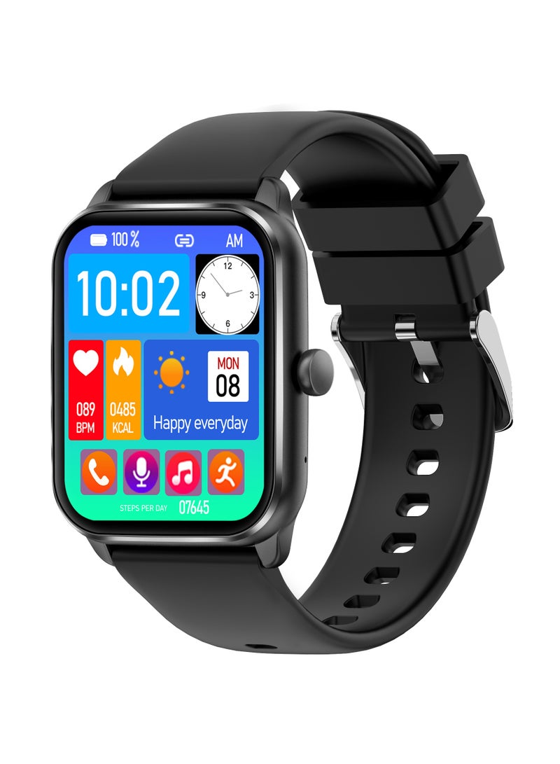 YZ19-Black Outdoor Fitness Smartwatch with Heart RateSpO2 Sports Modes Voice Calling and Bluetooth - Image 1