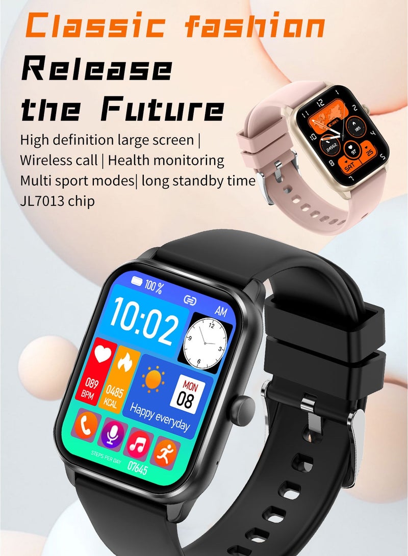 YZ19-Black Outdoor Fitness Smartwatch with Heart RateSpO2 Sports Modes Voice Calling and Bluetooth - Image 2