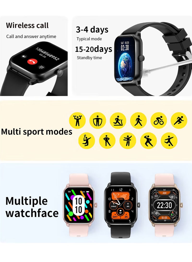 YZ19-Black Outdoor Fitness Smartwatch with Heart RateSpO2 Sports Modes Voice Calling and Bluetooth - Image 3
